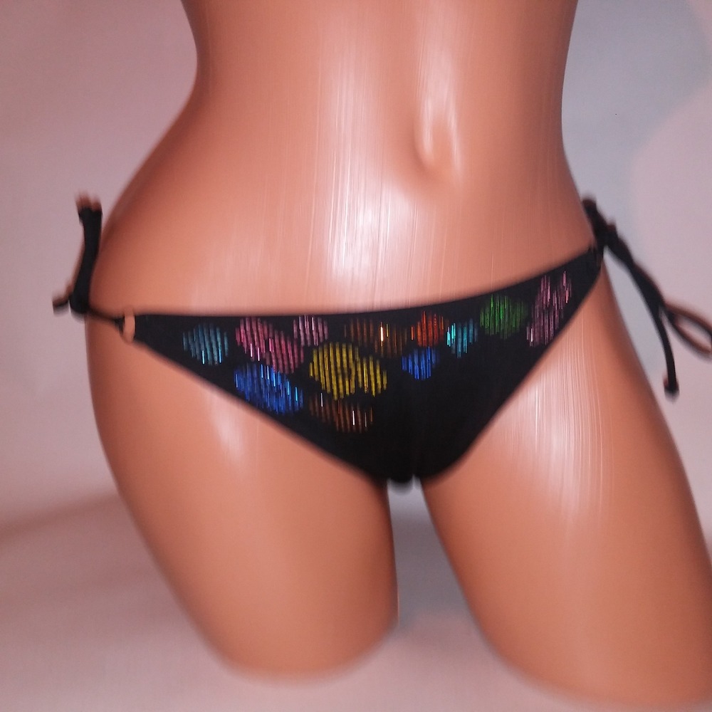 Victoria Secret Swim Bikini Bottom Medium Black Rhinestone Bling Leopard Trim